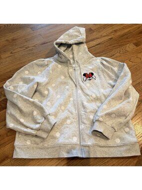 Disney Womens Gray Polka Dot Minnie Mouse Hooded Jacket Large